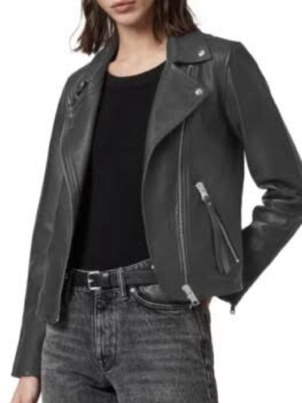 ALLSAINTS Dalby Leather Biker Jacket - Anthracite Grey Size 2 - Like New